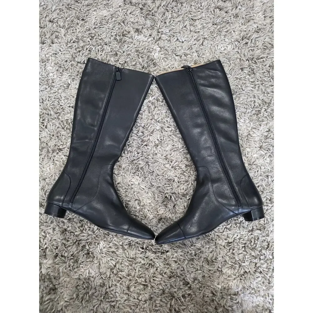 NWOT Stuart Weitzman Bridget Zip Leather Knee High Boots Black Size 8